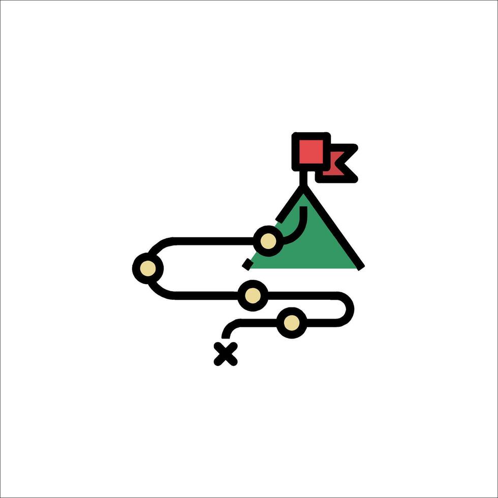 A mountain with a flag and a line connecting it to a road vector