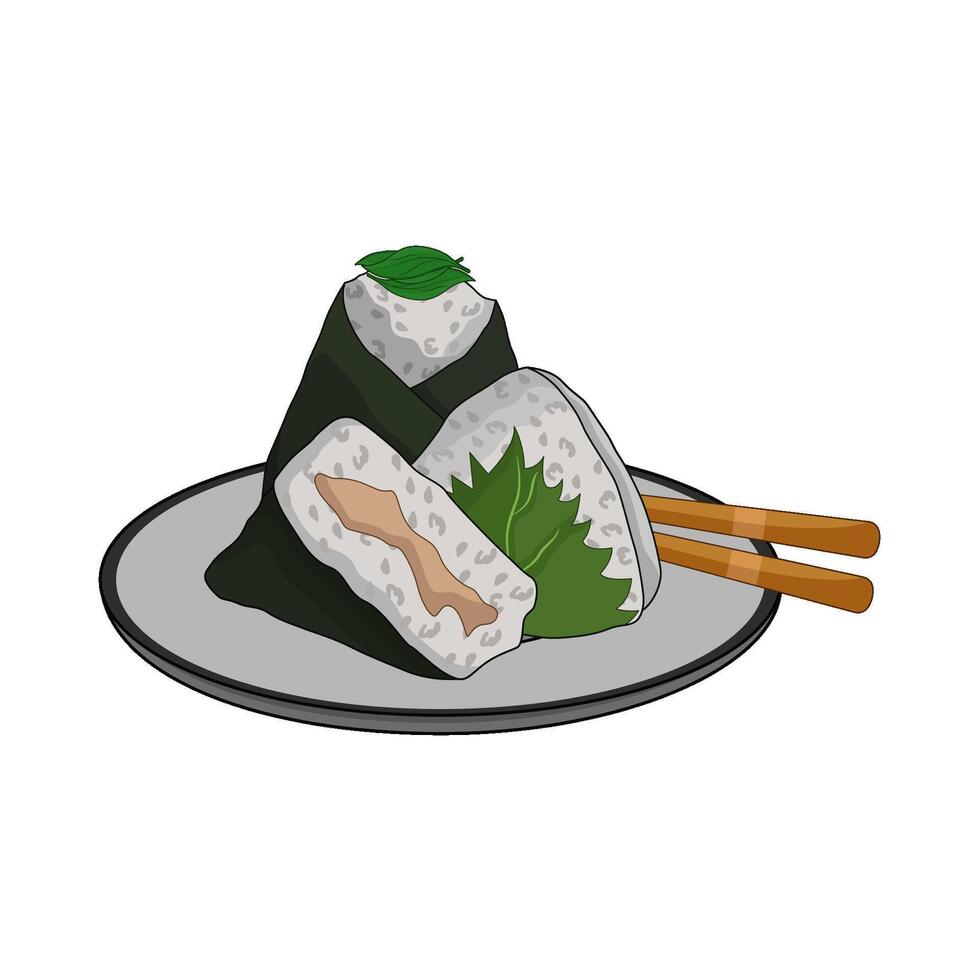 illustration of Simple Onigiri on Ceramic Dish vector