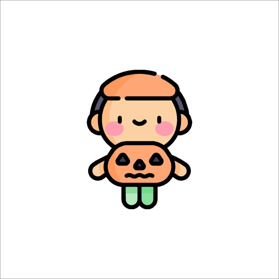 A cute little boy holding a pumpkin vector