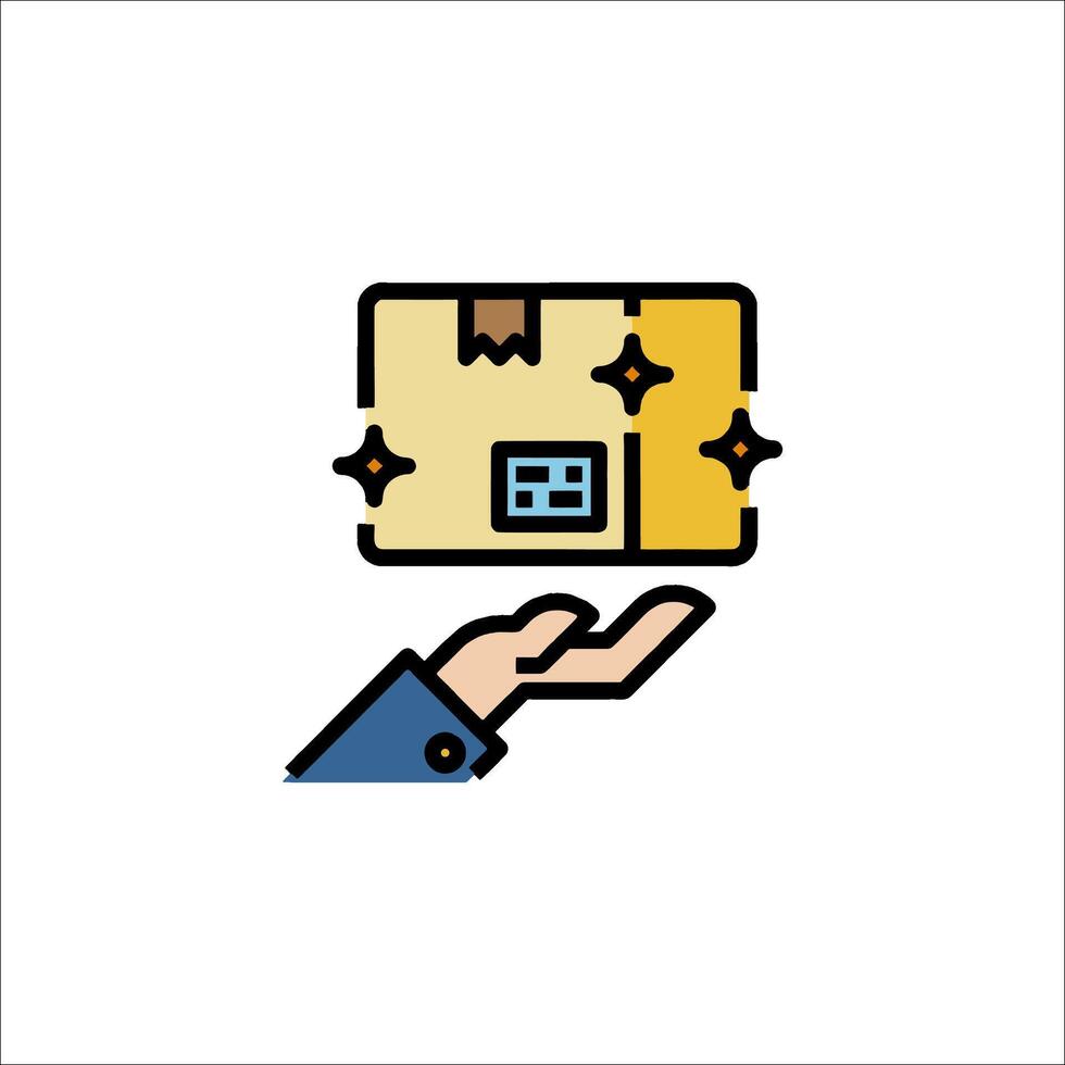Hand holding a box icon vector