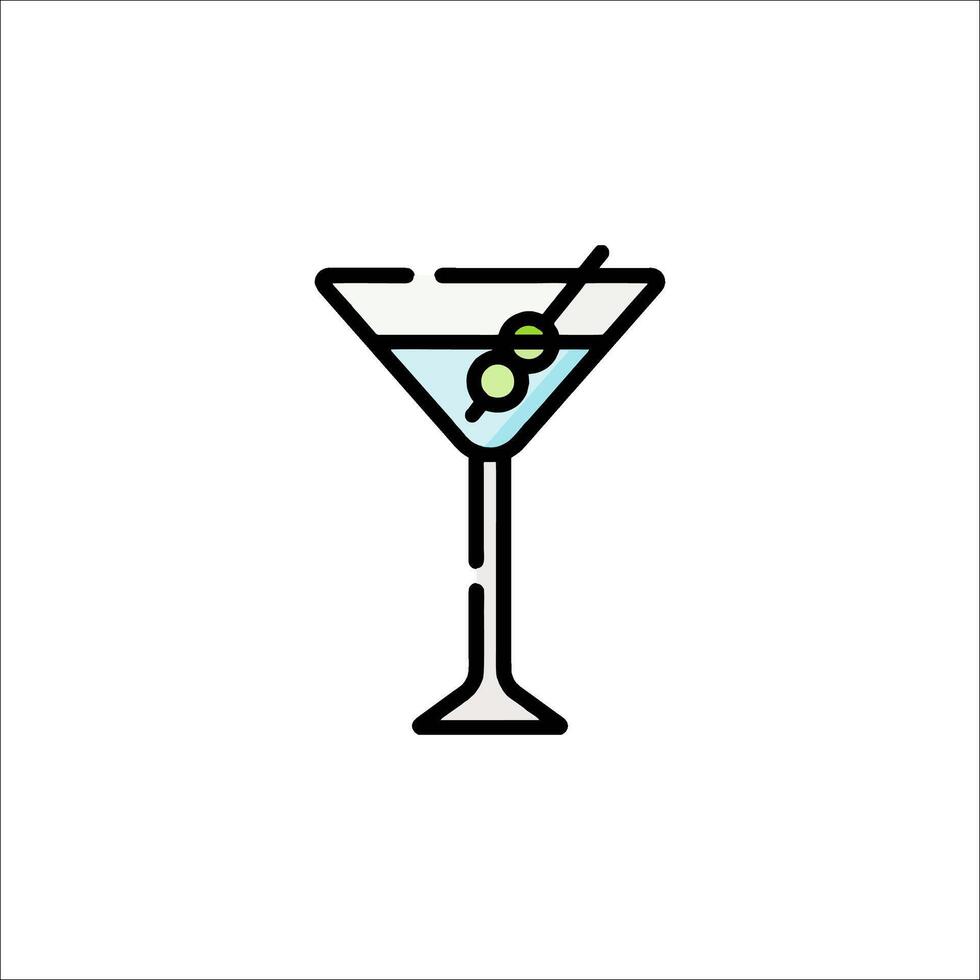 Martini cocktail icon, line art illustration vector