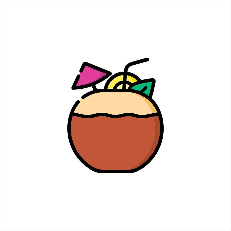 A drink with a straw and umbrella icon vector
