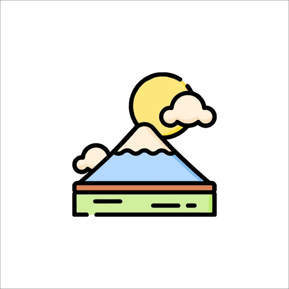 The mountain and the sun are shown in a line art style vector