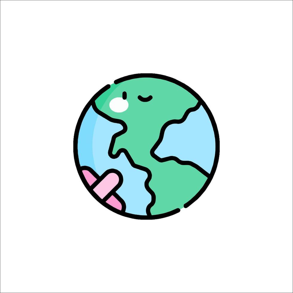 A cartoon earth with a pink heart on it vector