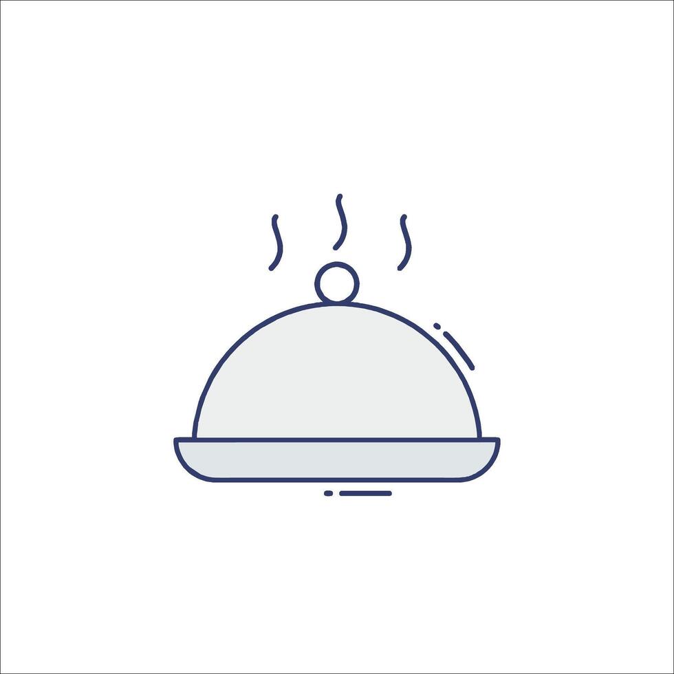 A cloche with a hot dish on top line icon vector