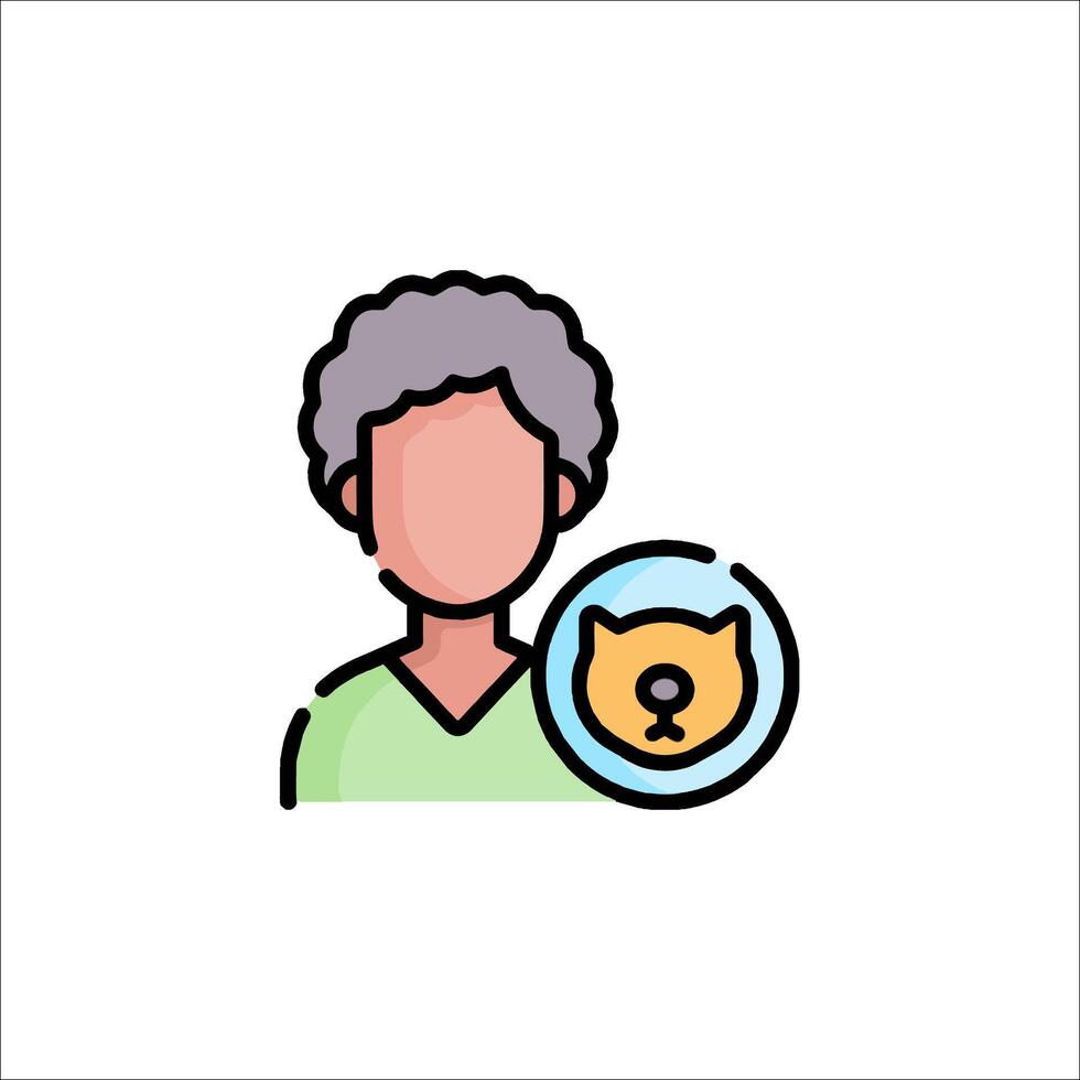 An elderly woman holding a cat icon vector