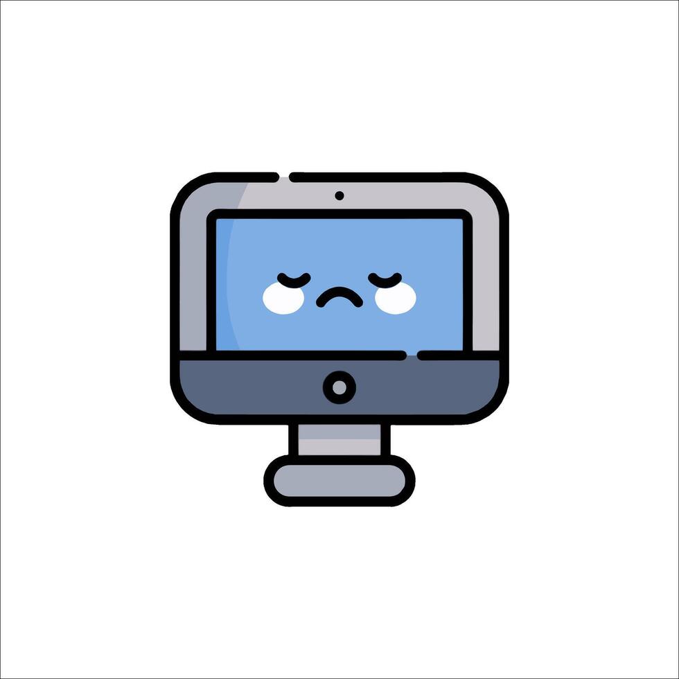 A computer with a sad face on it vector