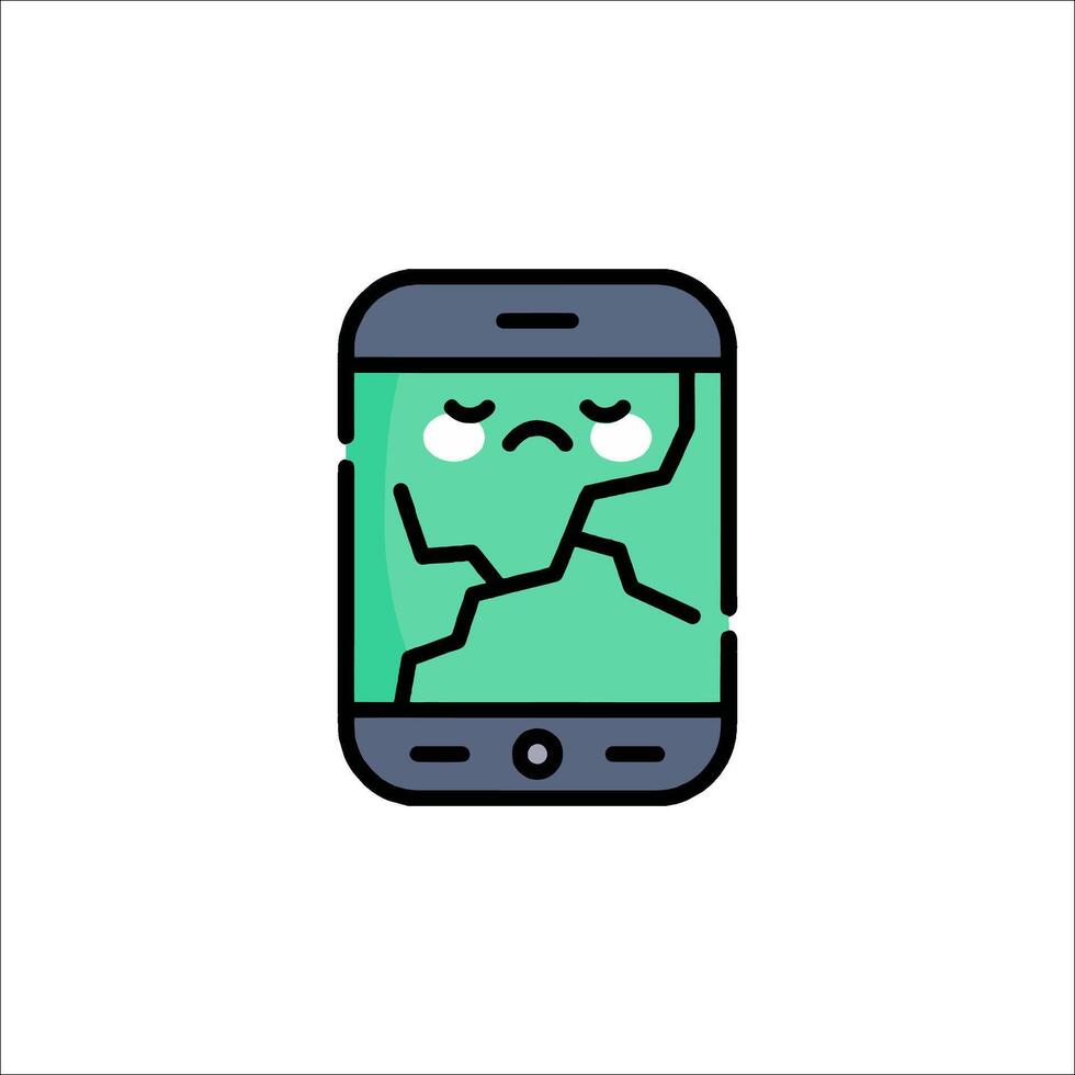 A broken phone icon with a sad face vector