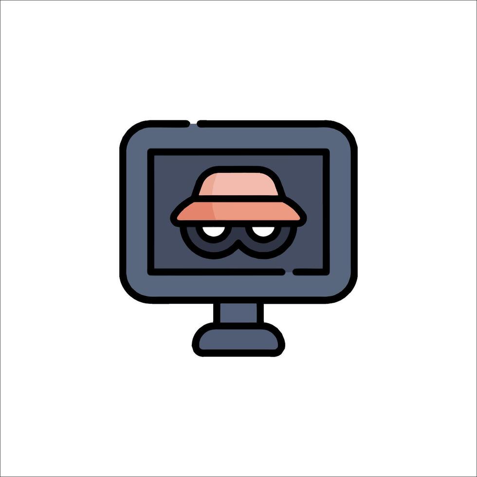 A computer monitor with a hat on it vector