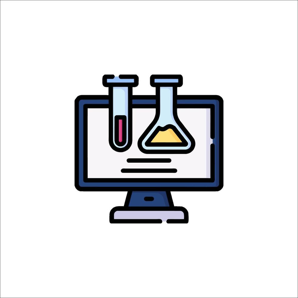 A computer screen with two test tubes and a beaker vector