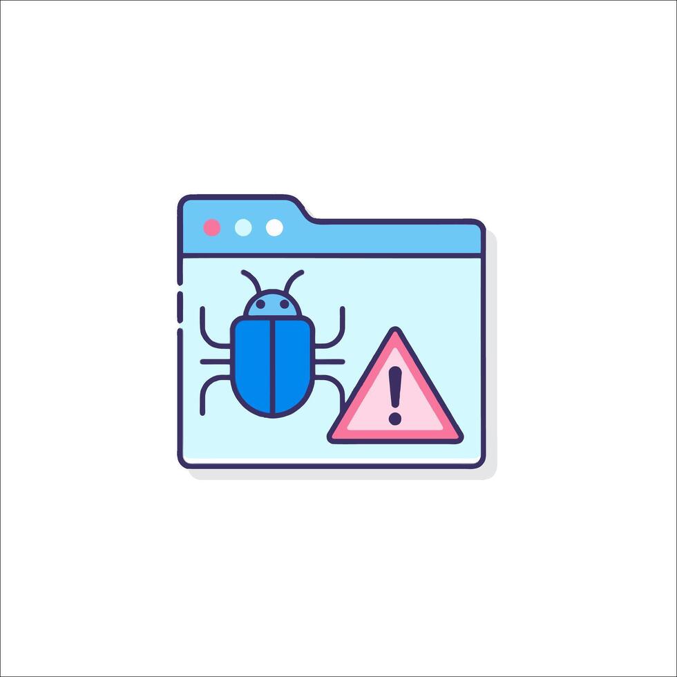 A bug icon on a computer screen with a warning sign vector