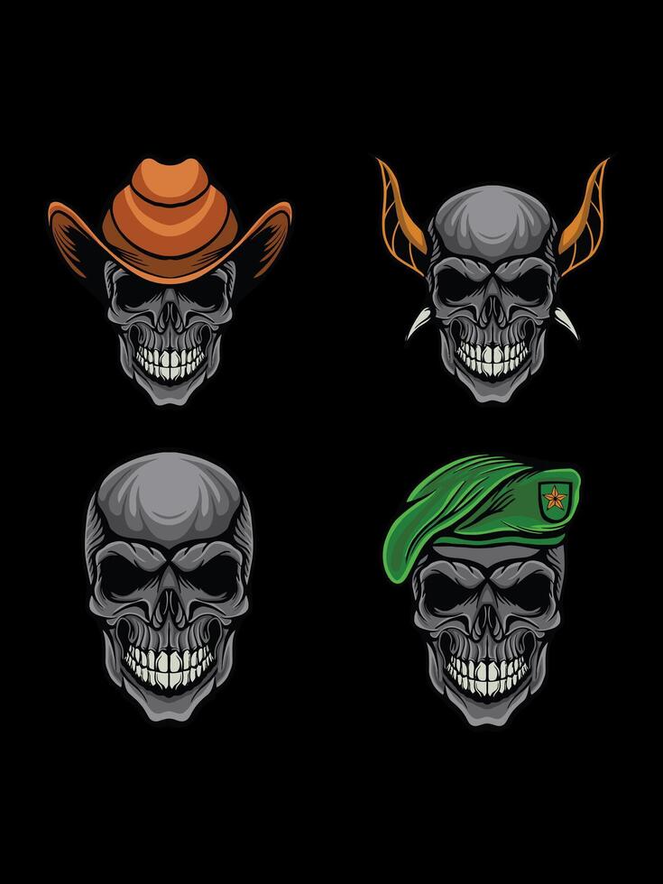 skull cowboy head compilation vector