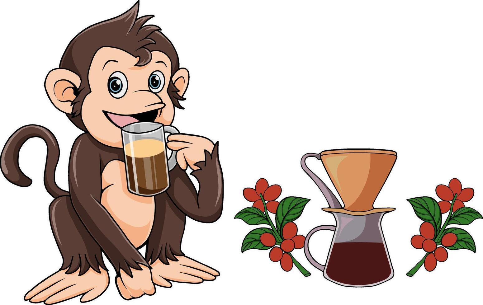 happy monkey drinking coffee vector