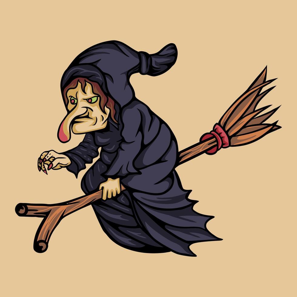 spooky witch is flying vector
