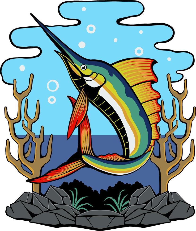 marlin fish illustration vector