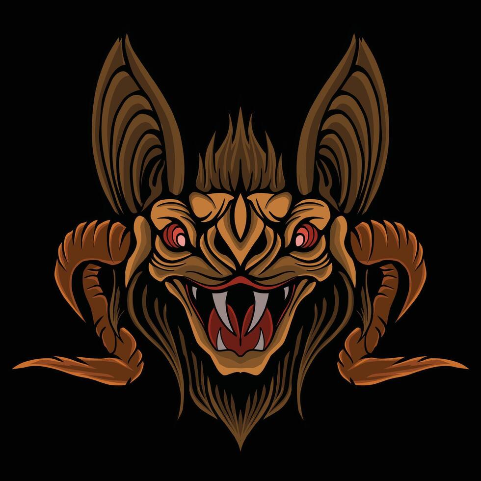 horned bat head illustration vector
