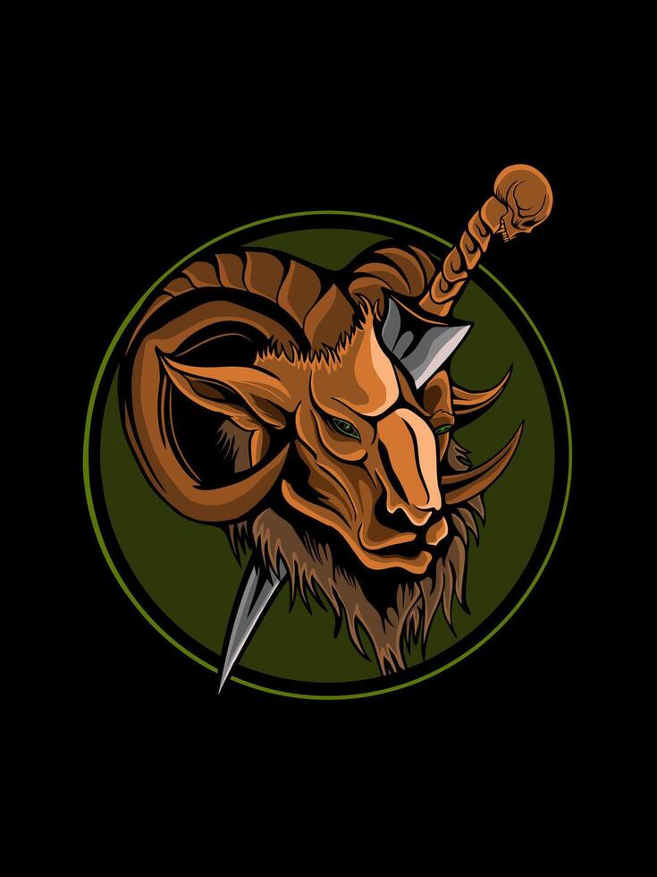 goat head stuck with a knife illustration vector