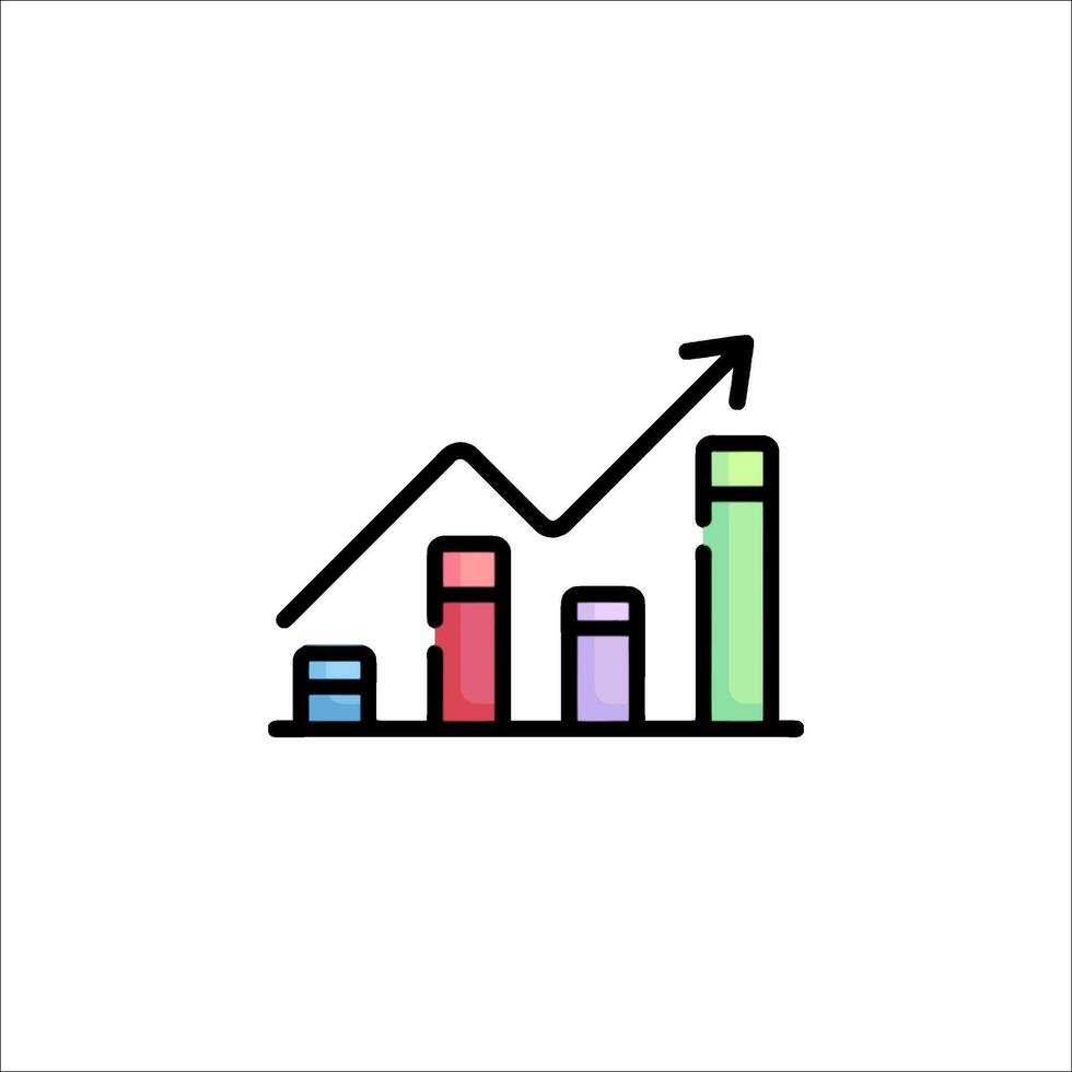 A colorful graph bar icon with an arrow going up vector