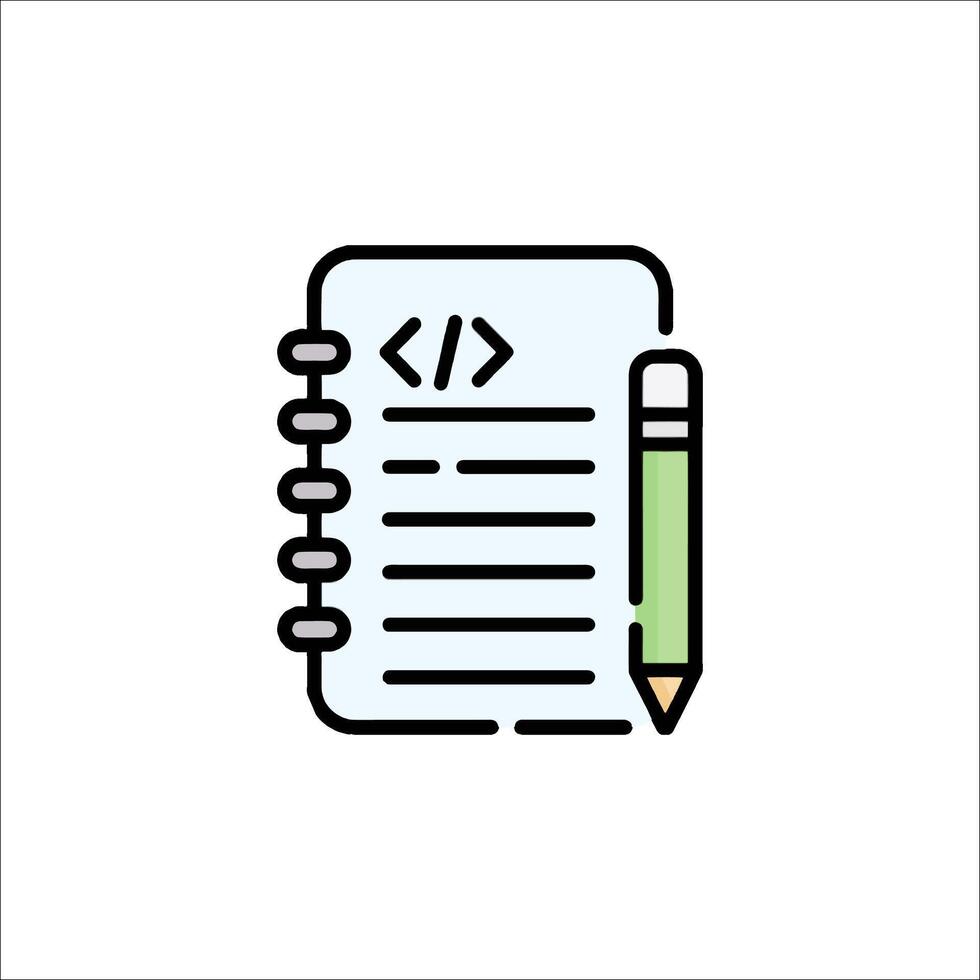un cuaderno con un lápiz y un código vector