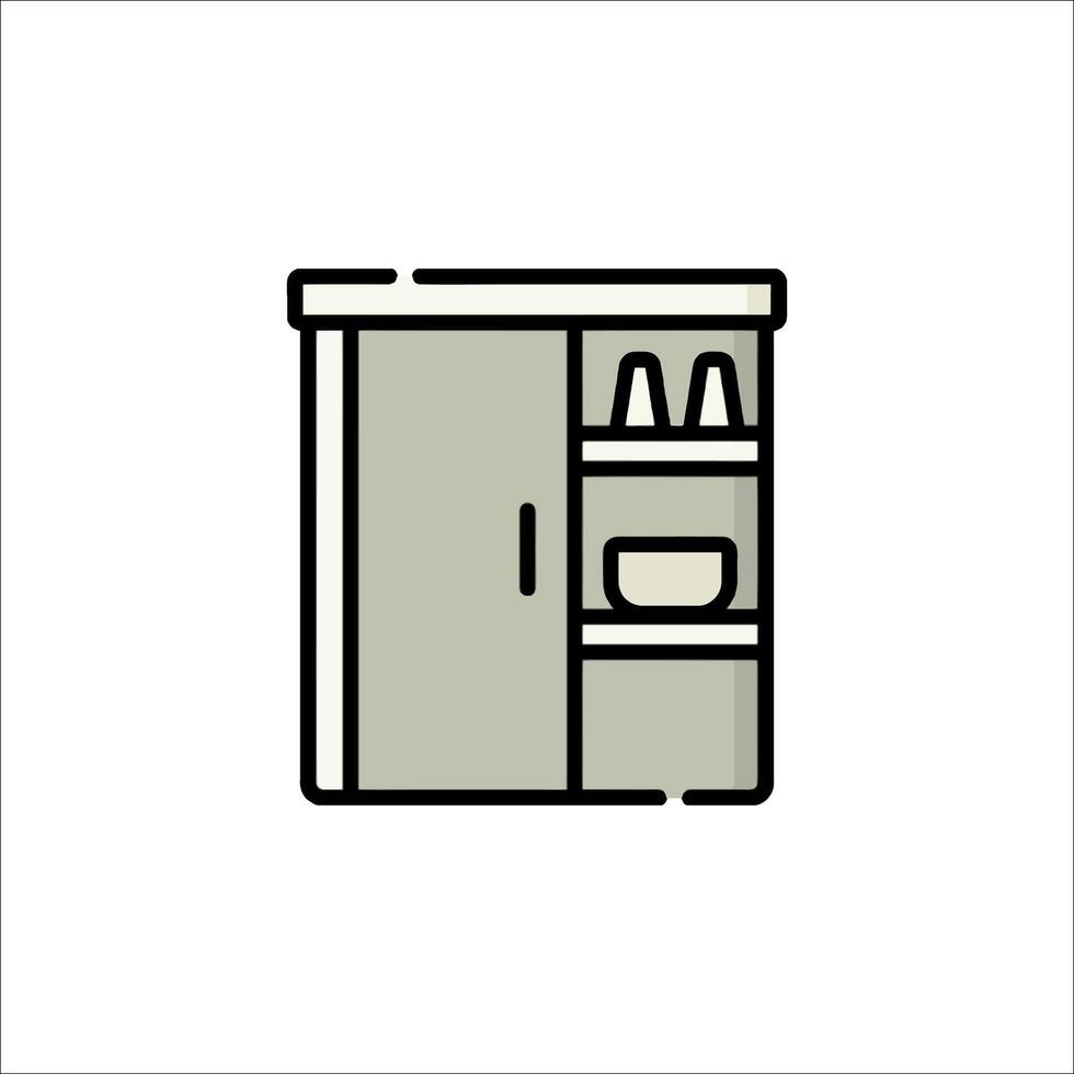 A kitchen cabinet with a shelf and a door vector