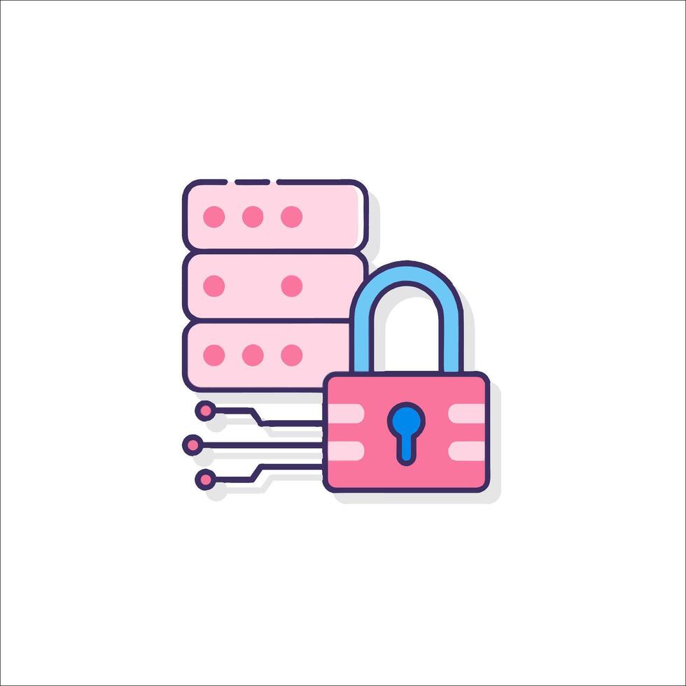 A pink padlock and a stack of data vector