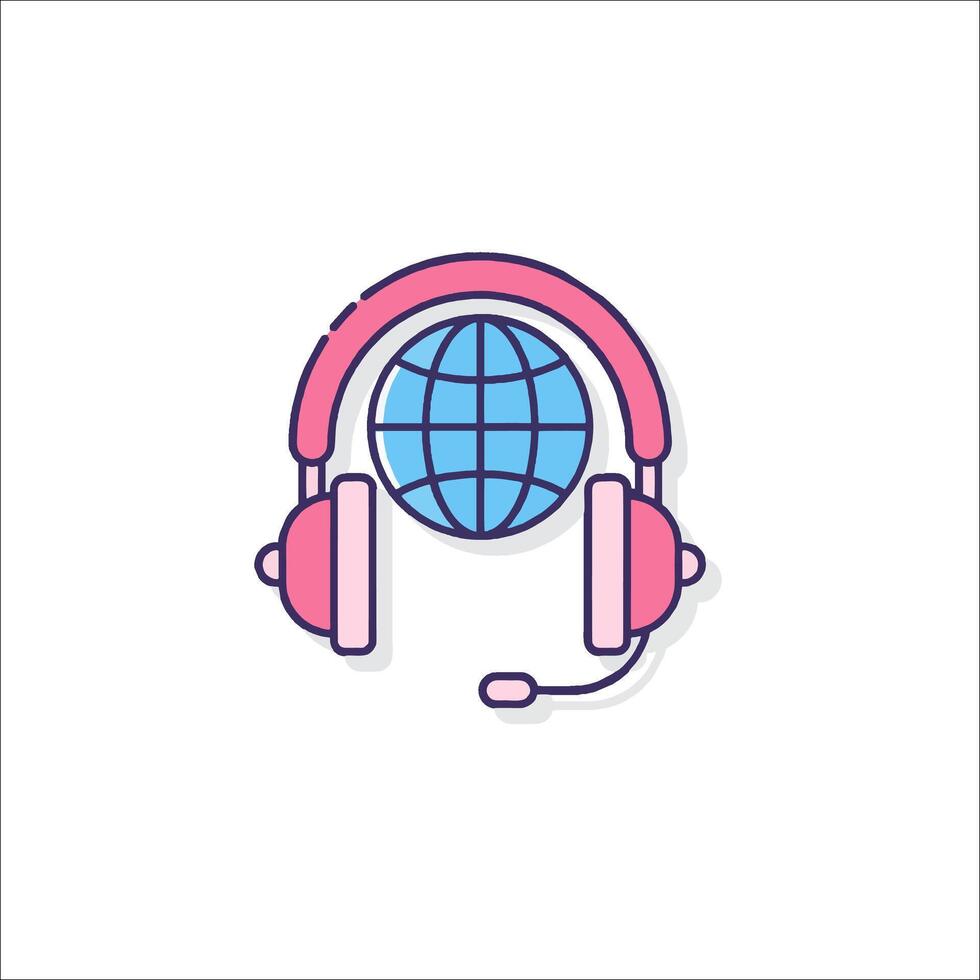 A globe with headphones and a microphone icon vector
