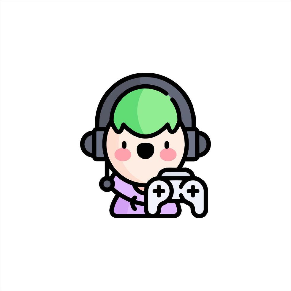 A cartoon character with green hair and a controller vector