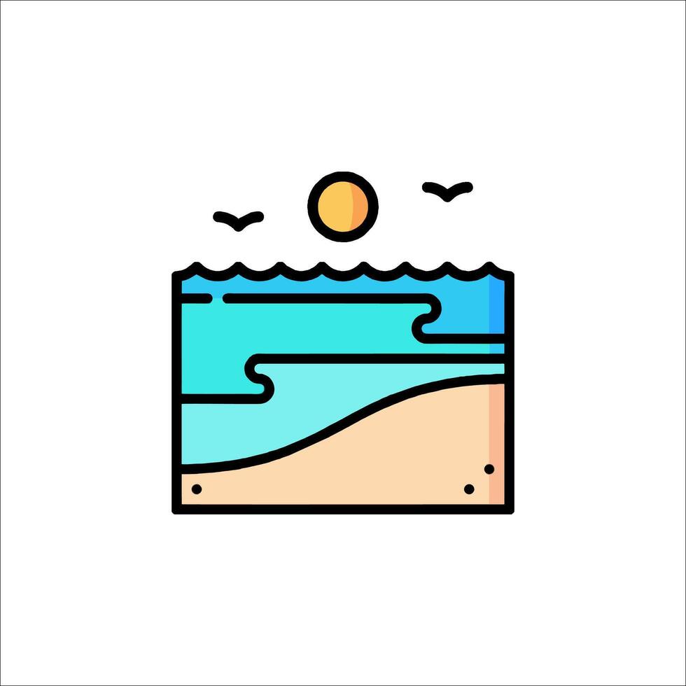 A beach with waves and a sun in the background vector