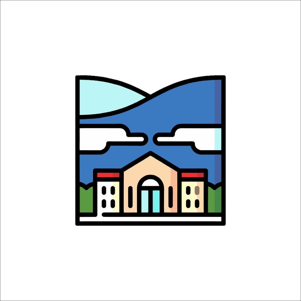 A building with a mountain in the background vector