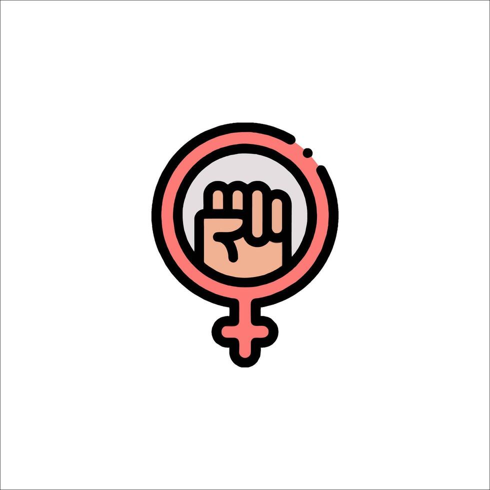 A female fist icon with a pink background vector