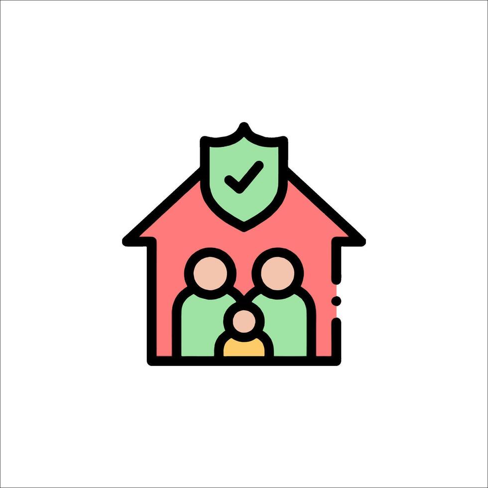 A family is in a house with a shield icon vector