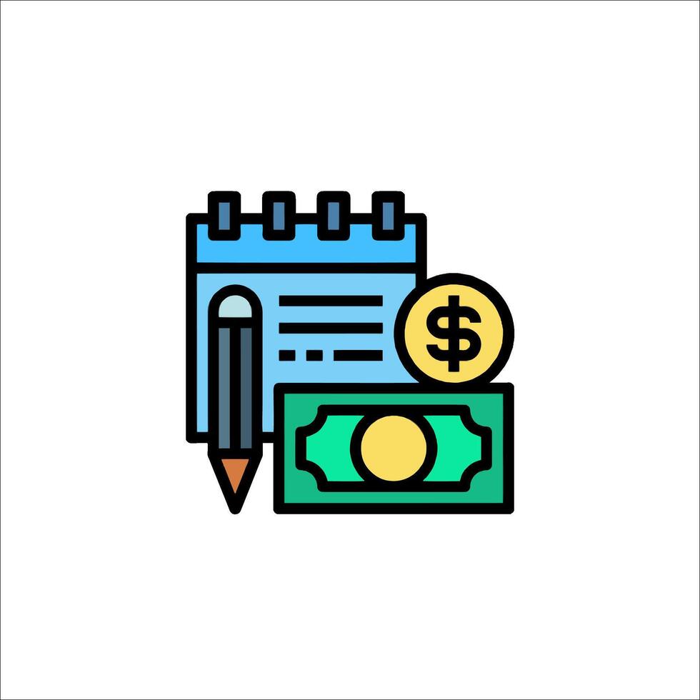 A notebook, pen and money icon vector