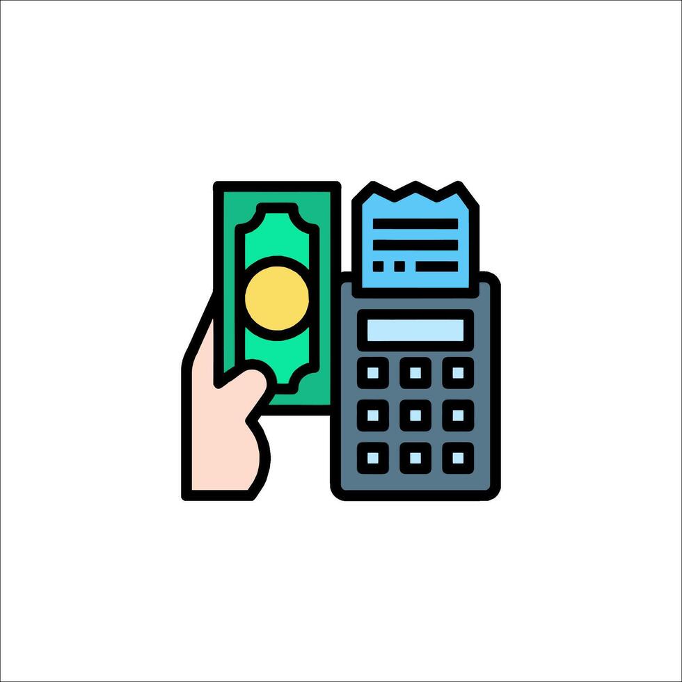 A hand holding a money and a calculator icon vector