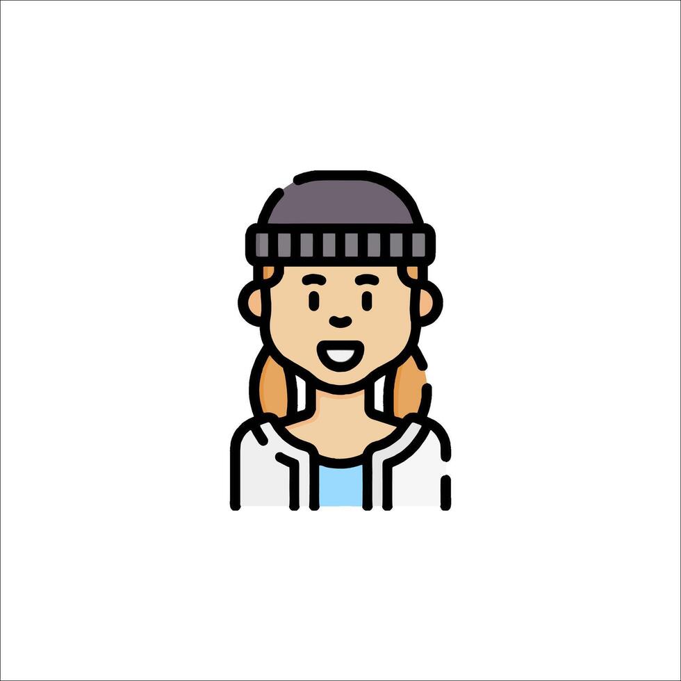 A girl in a beanie is shown in a line style vector