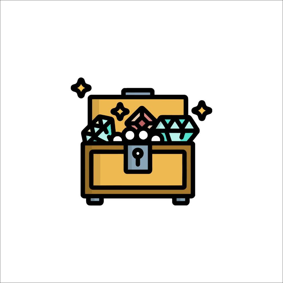 A treasure chest icon with diamonds vector