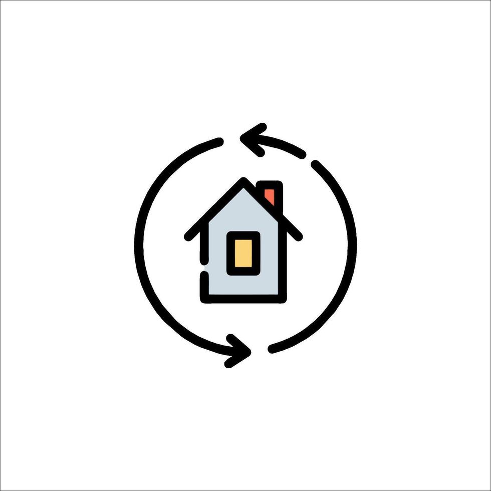 A house with arrows pointing to it in a circle vector