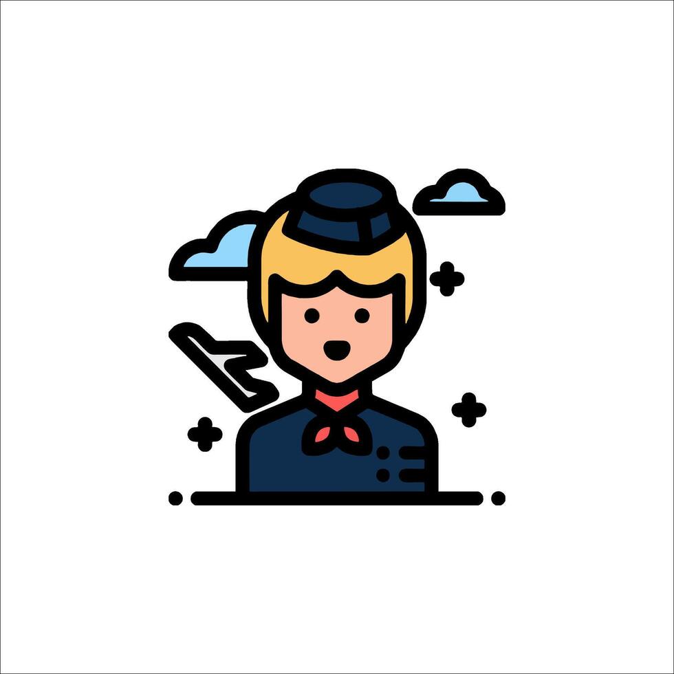 A woman in a uniform with a plane in the background vector