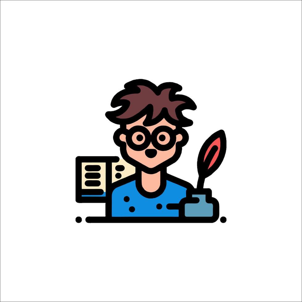 A man with glasses and a pen is holding a book vector