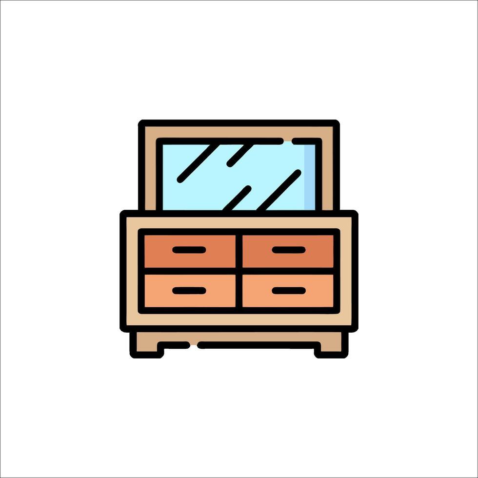A dresser with drawers and mirror icon vector