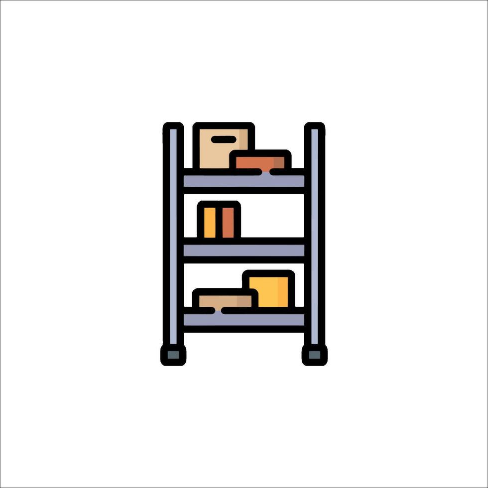 A shelf with boxes and other items on it vector