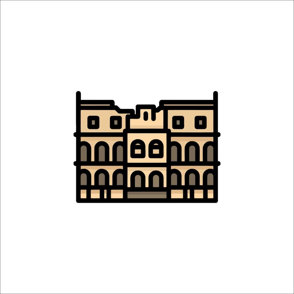 An icon of a building with a clock on it vector