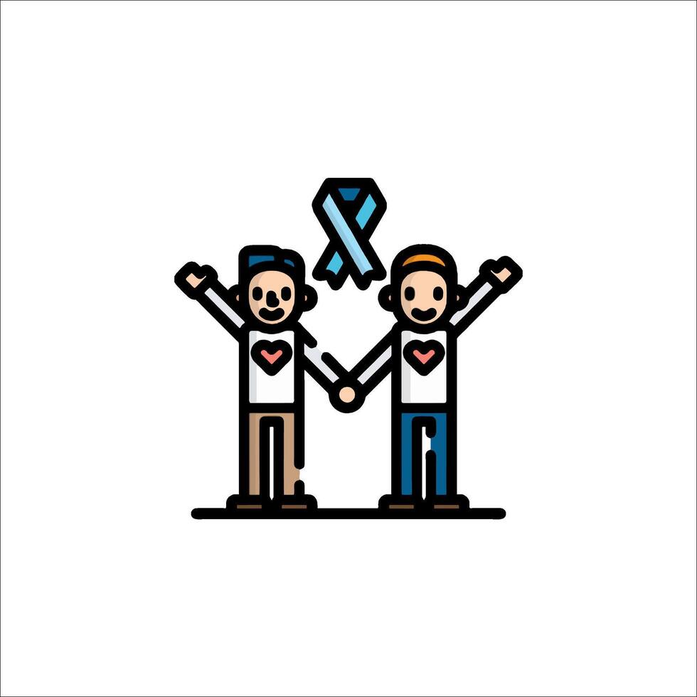 Two people holding hands with a blue ribbon vector