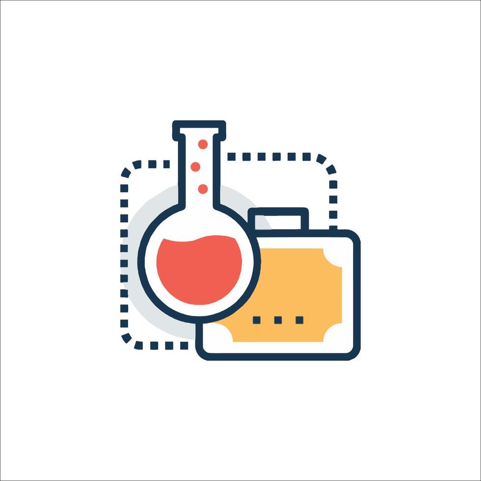 A laboratory flask and a briefcase icon vector