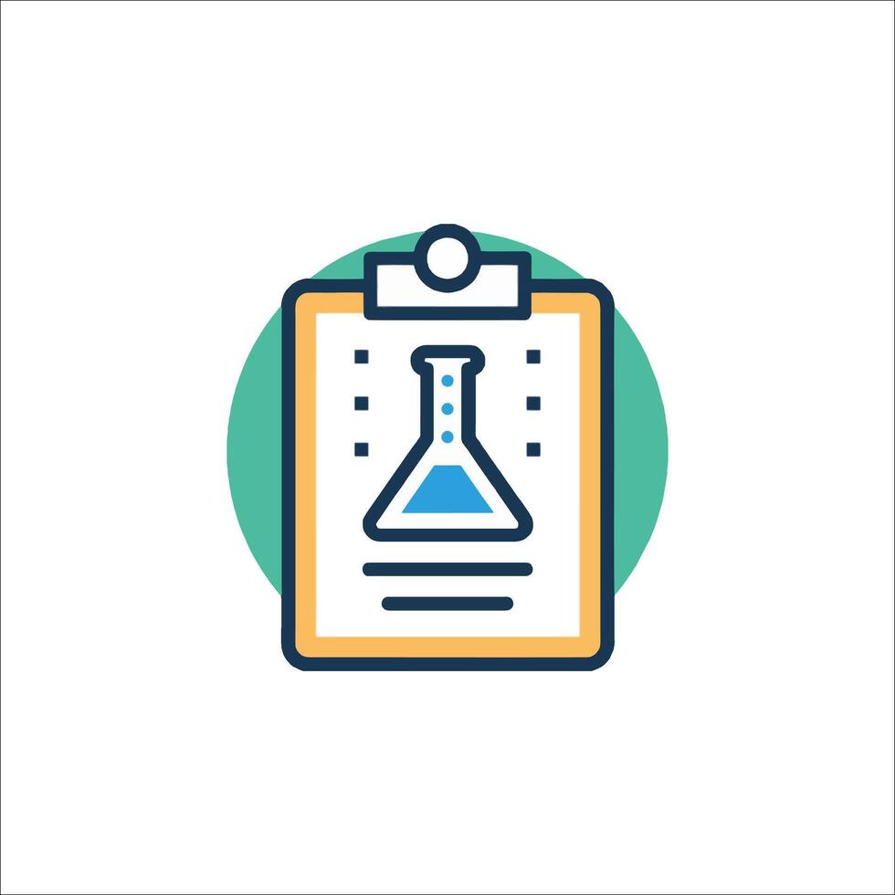 A chemical flask icon on a clipboard vector