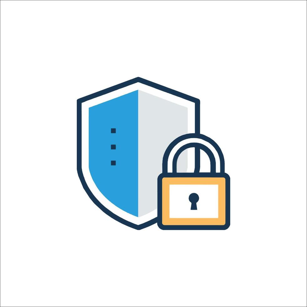 A blue and white shield with a lock icon vector