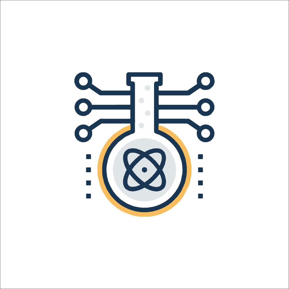 A laboratory flask with an atom symbol on it vector