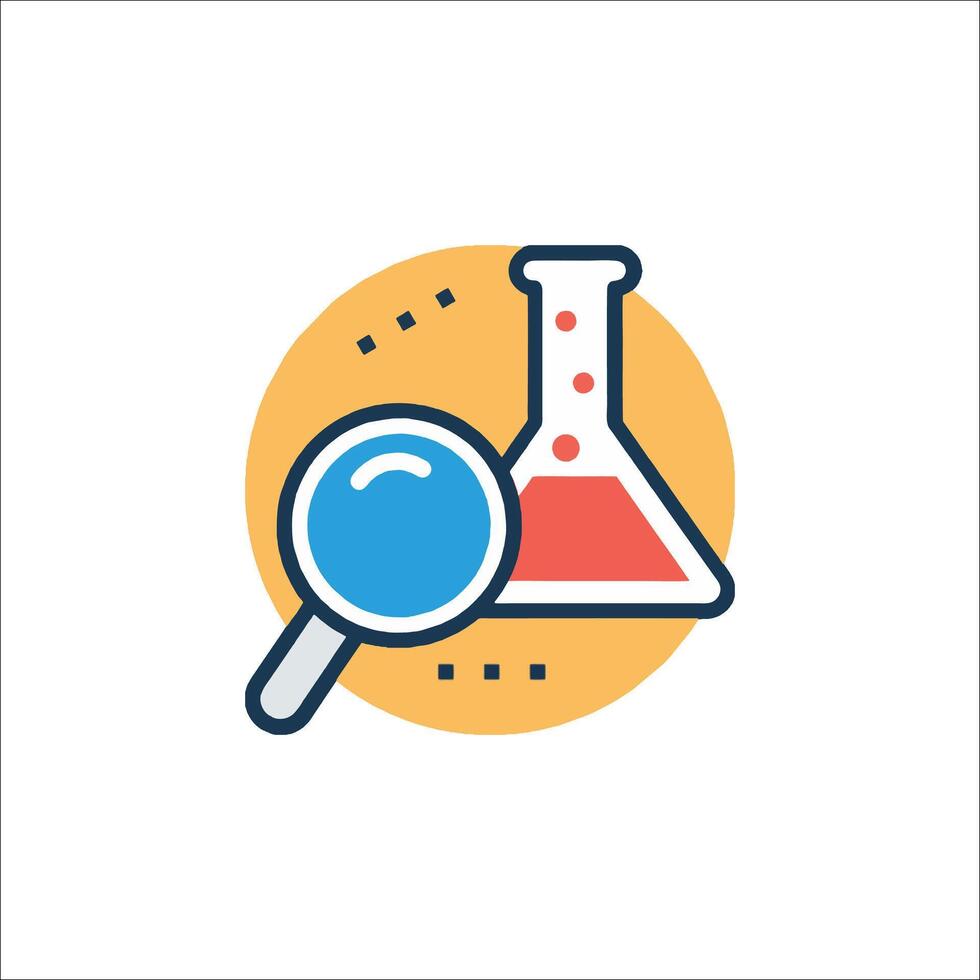 A magnifying glass and a flask with a magnifying glass vector