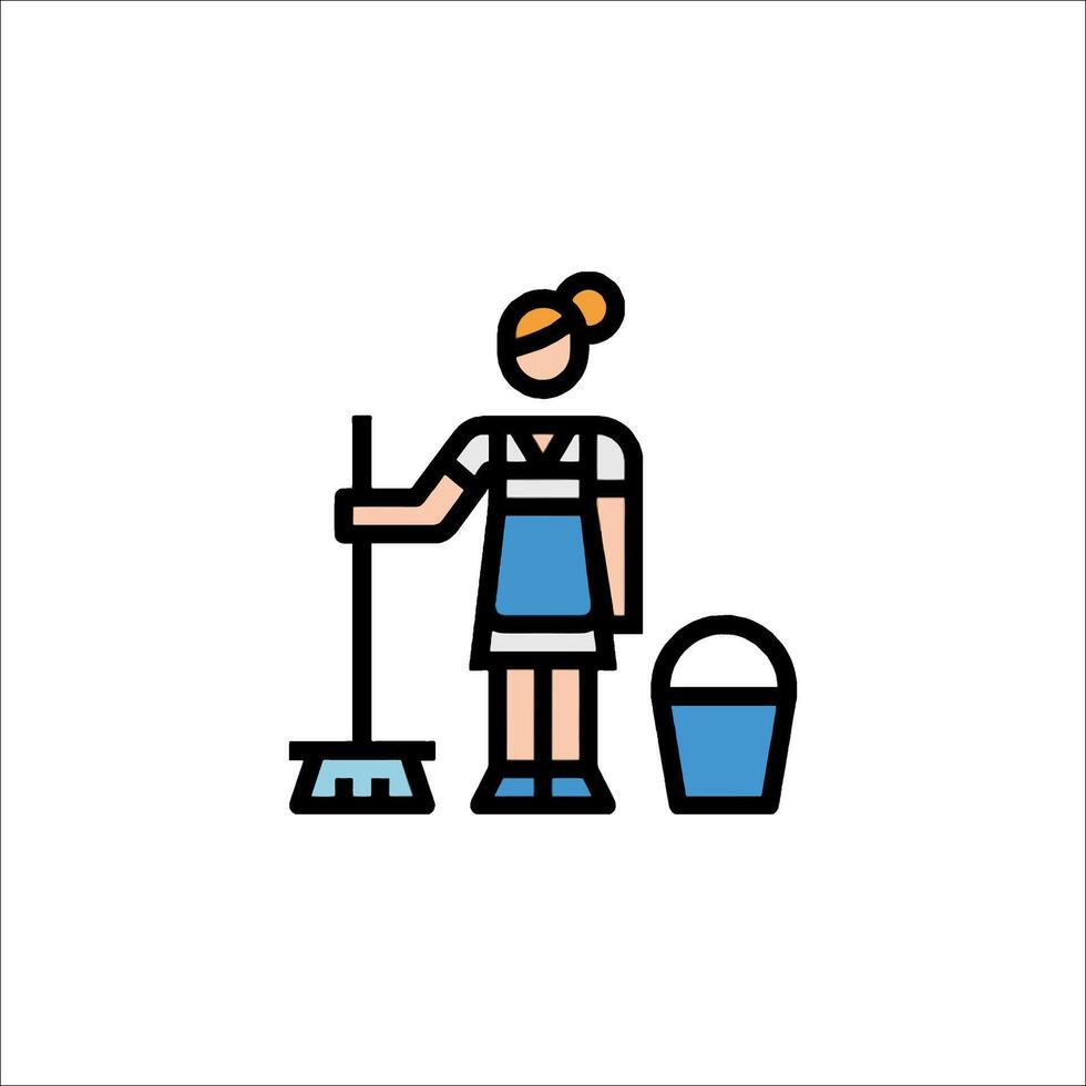 A woman with a broom and bucket icon vector