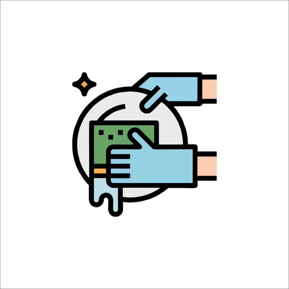 A hand holding a plate with a piece of food on it vector