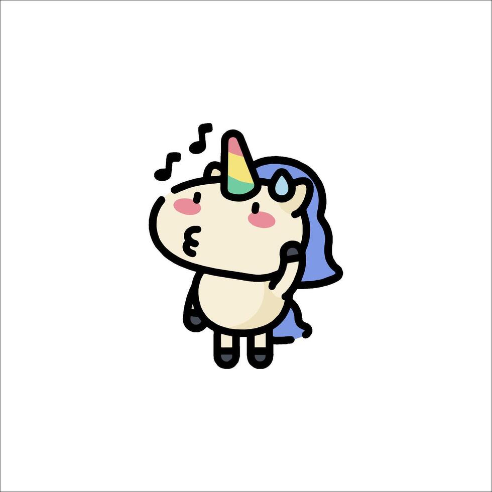 A cartoon unicorn with a blue hat and horn vector
